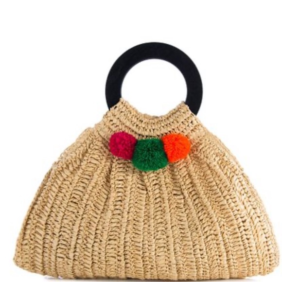 Shiraleah Handbags - Shiraleah Rio Ring Handle Pompom straw tote NWT